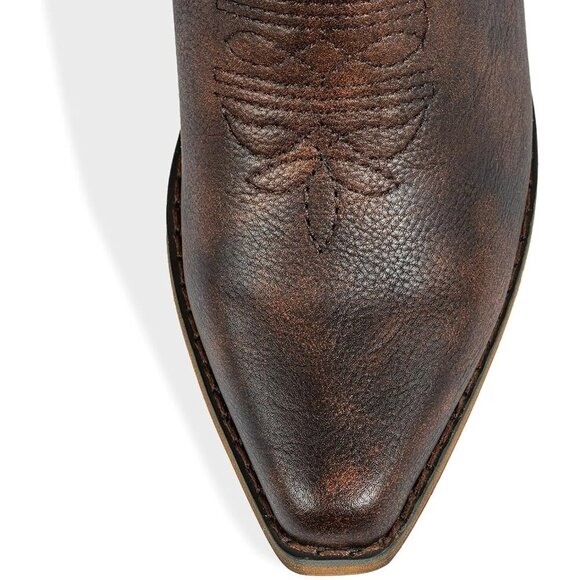 Women's Cowgirl Boots Cowboy Vintage Embroidered Brown Western Boots Snip Toe - Picture 4 of 9